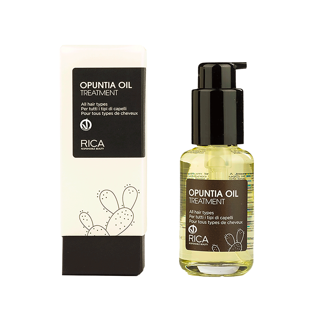 RICA Opuntia Oil Treatment hårolie i glasflaske med æske